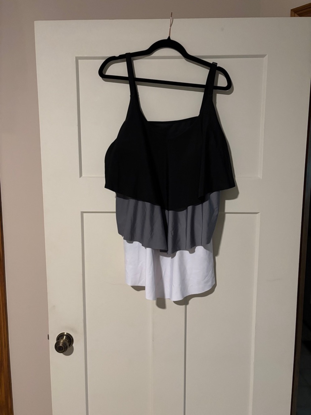 Women’s Tiered Swim Tankini Top/Swim Dress - Black/Gray/White